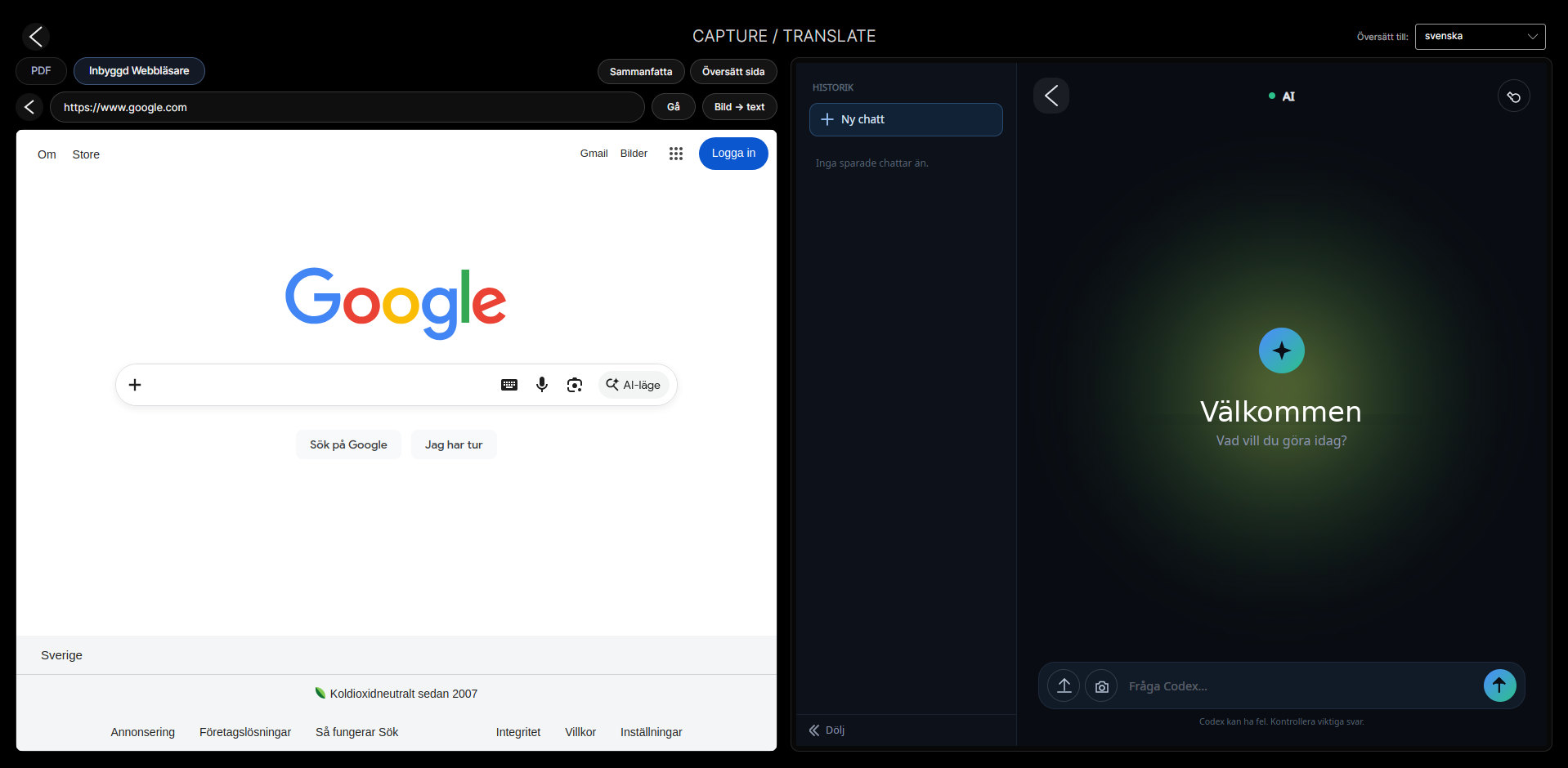 Capture / Translate &mdash; webbläsarebrowser